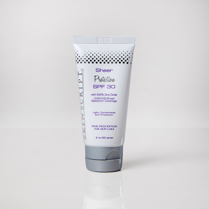 The Sheer Protection SPF 30 is a light cream, natural sunblock with zinc oxide that offers broad spectrum protection from UVA and UVB exposure. 2 ounces 