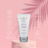 The Sheer Protection SPF 30 is a light cream, natural sunblock with zinc oxide that offers broad spectrum protection from UVA and UVB exposure. Skin benefits 